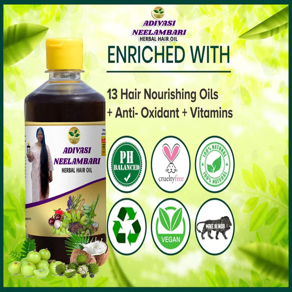 ORIGINAL ADIVASI HERBAL HAIR OIL - SOURCED DIRECTLY FROM KARNATAKA (PACK OF 2)